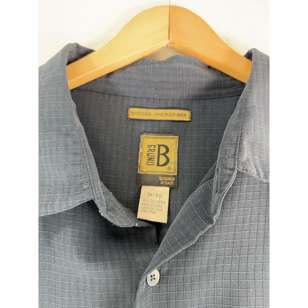 Bruno Shirt Mens 3X Big Gray Sueded Microfiber Long‎ Sleeve Button Front - Picture 2 of 7